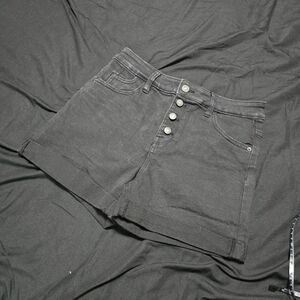 Black Denim Cuffed Shorts, US5